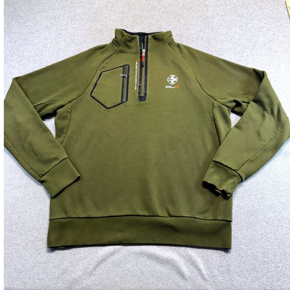 RLX Ralph Lauren Quarter Zip Mens Large Olive Green Expedition Tech Pullover